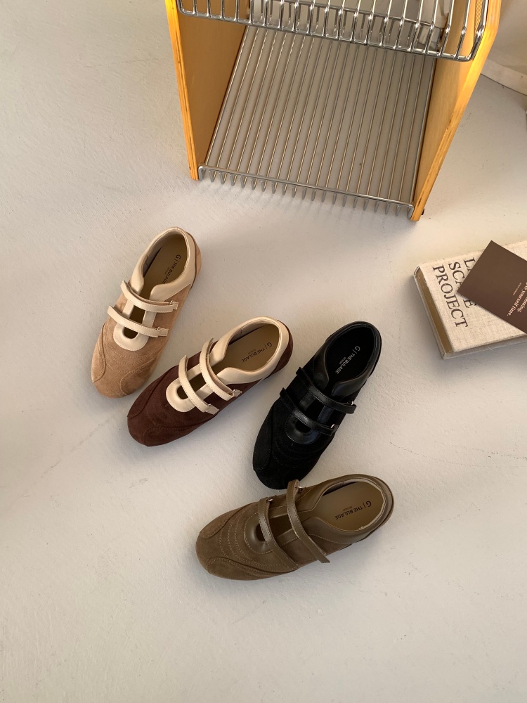 2026 Autumn New Classic Retro Color Block Velcro Ballet Style German Training Inner Height Increase Casual Mary Jane Shoes