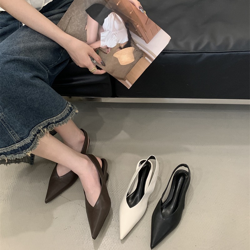 Low Heel Slip-On Shoes for Women High-End European Style 2026 Spring Summer New Backless Pointed Toe Wedge Fashion Closed Toe Sandals