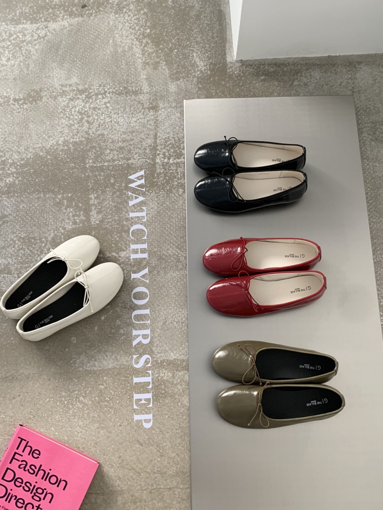New Korean Style Round Toe Bow Ballet Flat Slip-On Shallow Mouth Bean Shoes Round Toe Grandma Shoes