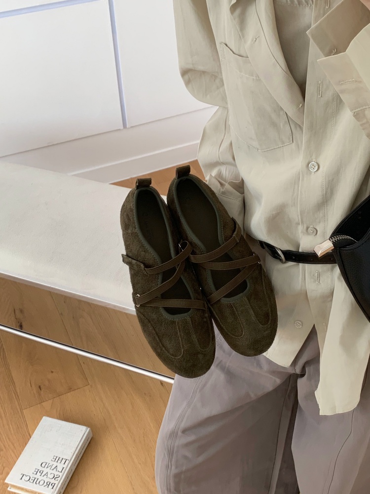 Retro Round Toe Casual Sneakers with Elastic Band Soft Sole Top Layer Cowhide Deerskin Shoes - Image 2