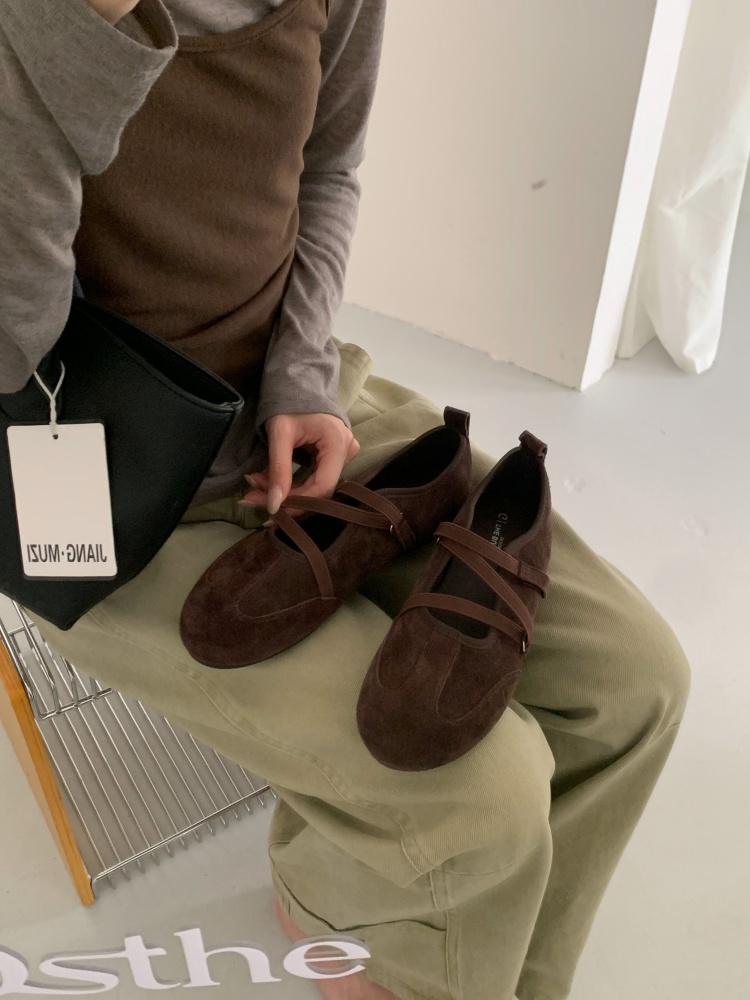 Retro Round Toe Casual Sneakers with Elastic Band Soft Sole Top Layer Cowhide Deerskin Shoes - Image 4