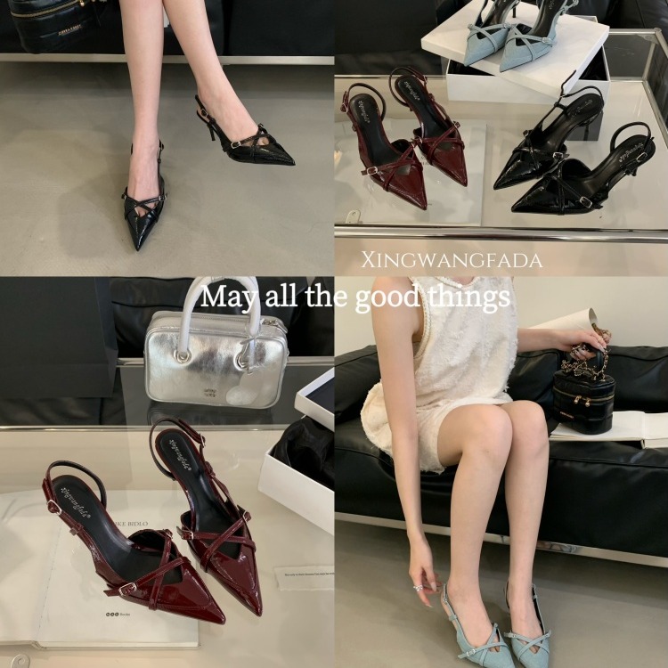ZAA Women's 2026 Spring New Black Buckle Strap High Heel Mules Pointed Toe Back Strap Thin Heel Sandals - Image 2